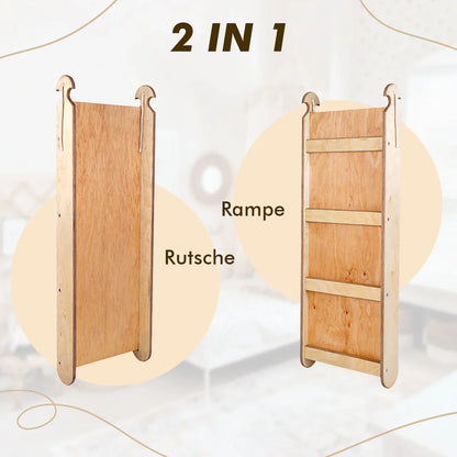 7in1 Montessori Klettergerüst Set: Kletterdreieck, Kletterbogen mit Kissen, Rutsche, Kletternetz, Maltafel und Kinderstuhl, für Kinder 1-7 Jahre – Beige-3