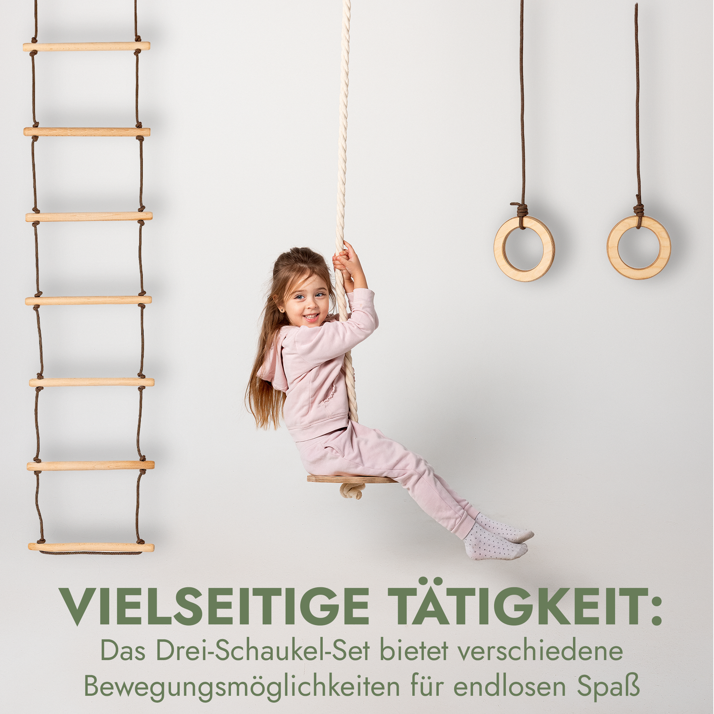 Set aus drei Schaukeln: Scheibe + Ringe + Strickleiter-2